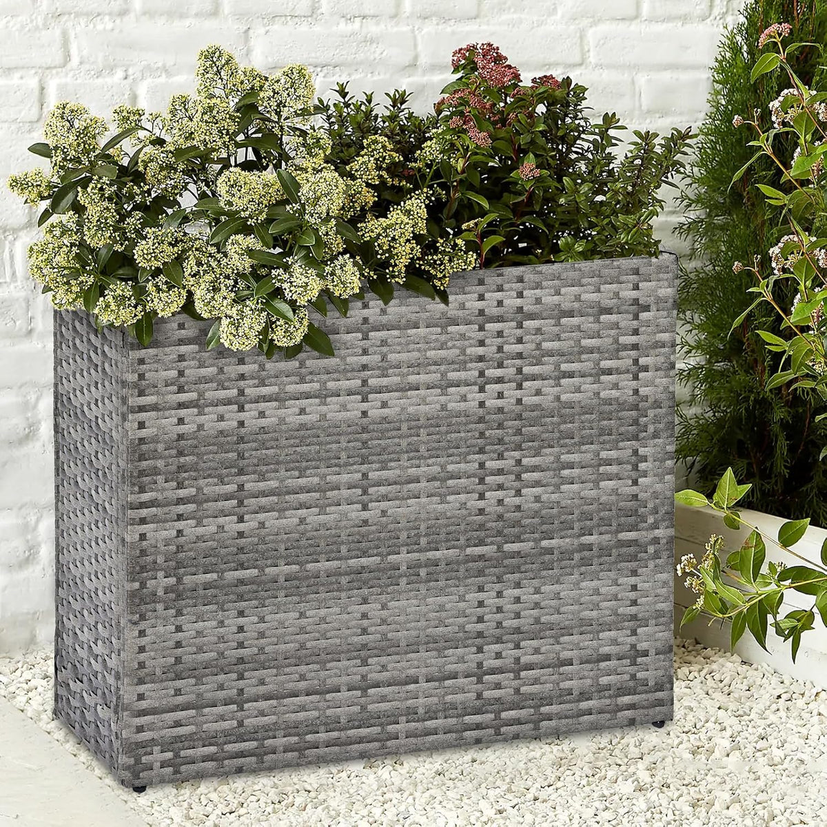 SUNNYPARK Tall Rectangular Planter with Removable Liner, All-Weather PE Rattan Large Modern