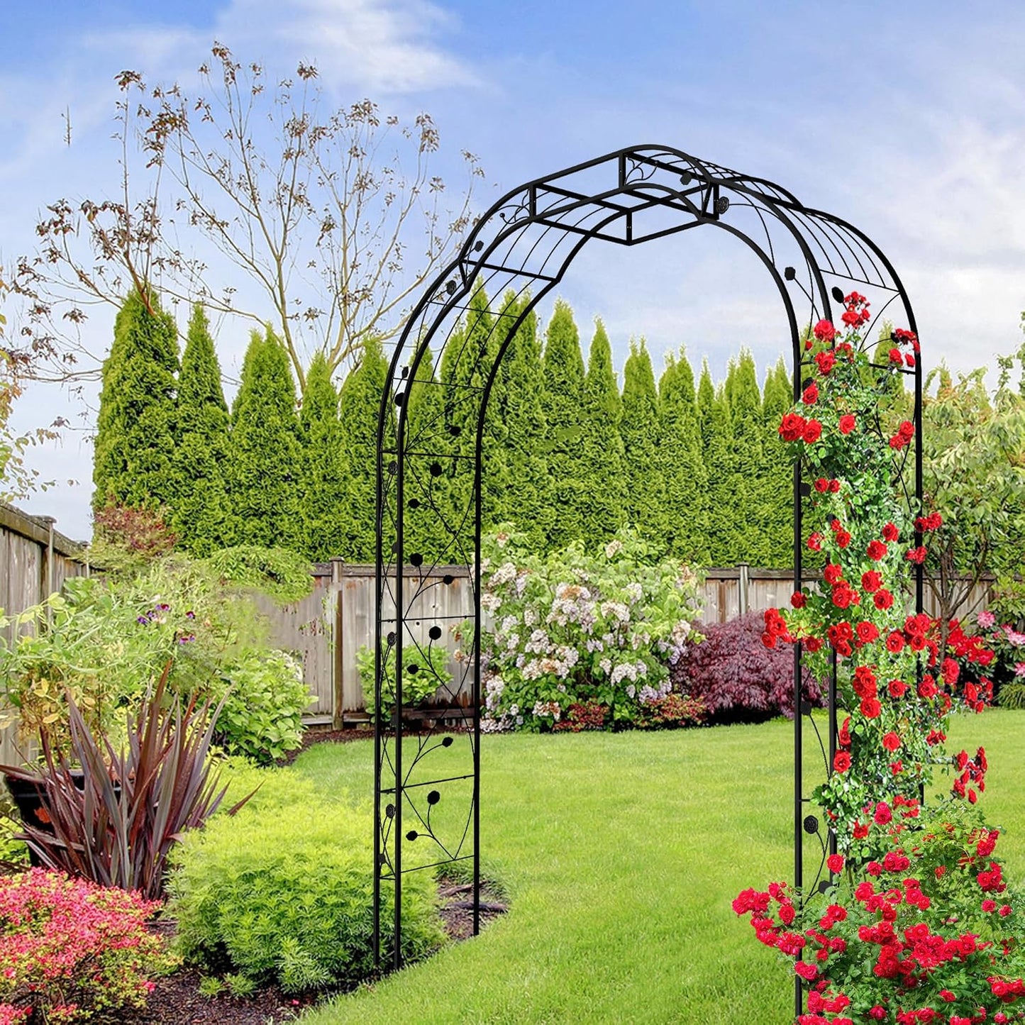 Metal Garden Arch 98.4" H Garden Arbor Trellis for Outdoor Climbing Plants Support Rose Lawn Tall