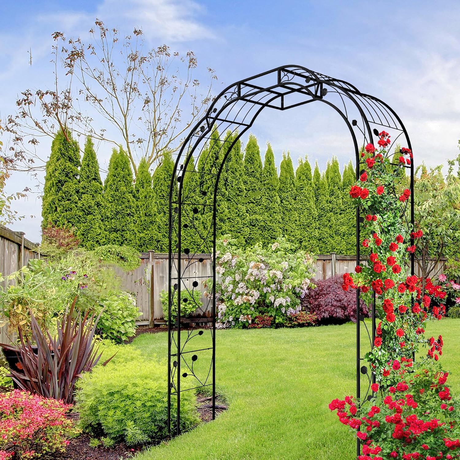 Metal Garden Arch 98.4" H Garden Arbor Trellis for Outdoor Climbing Plants Support Rose Lawn Tall