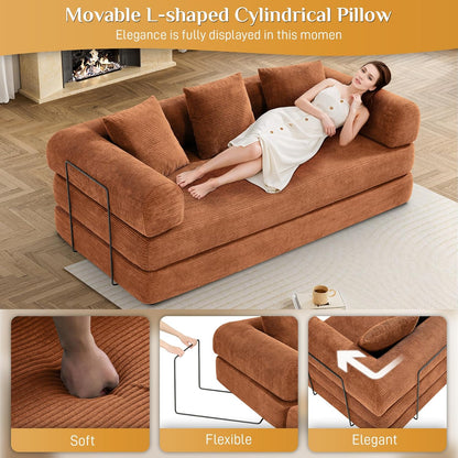 Convertible Sleeper Sofa Bed with Pillow, 4-in-1 Corduroy Folding Mattress Couch with Fixed-Shape