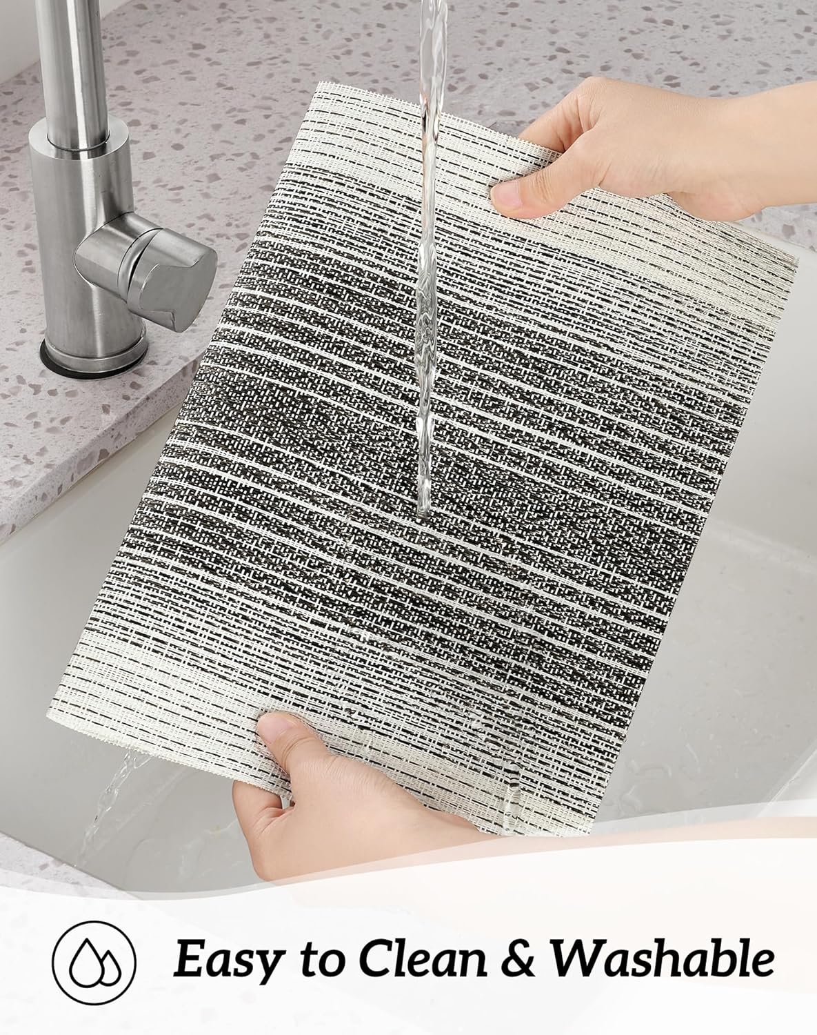 Leetaltree Black with White Woven Placemats Set of 6 - Heat Resistant Non-Slip Place mats for