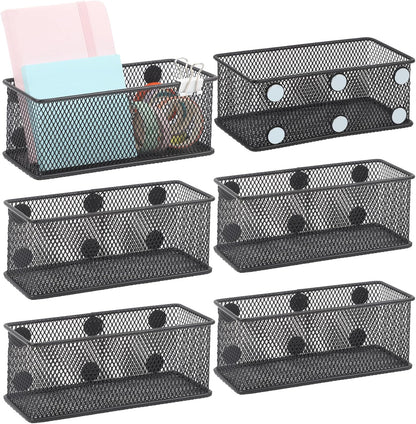 EASEPRES Magnetic Pencil Holder Set of 6 - Black Wire Mesh Storage Baskets Organizer with Strong