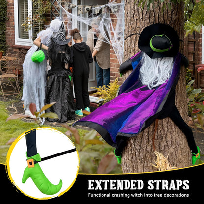 POPGIFTU 64" Large Crashing Witch into Tree Halloween Outdoor Decoration – Funny Flying Witch Yard