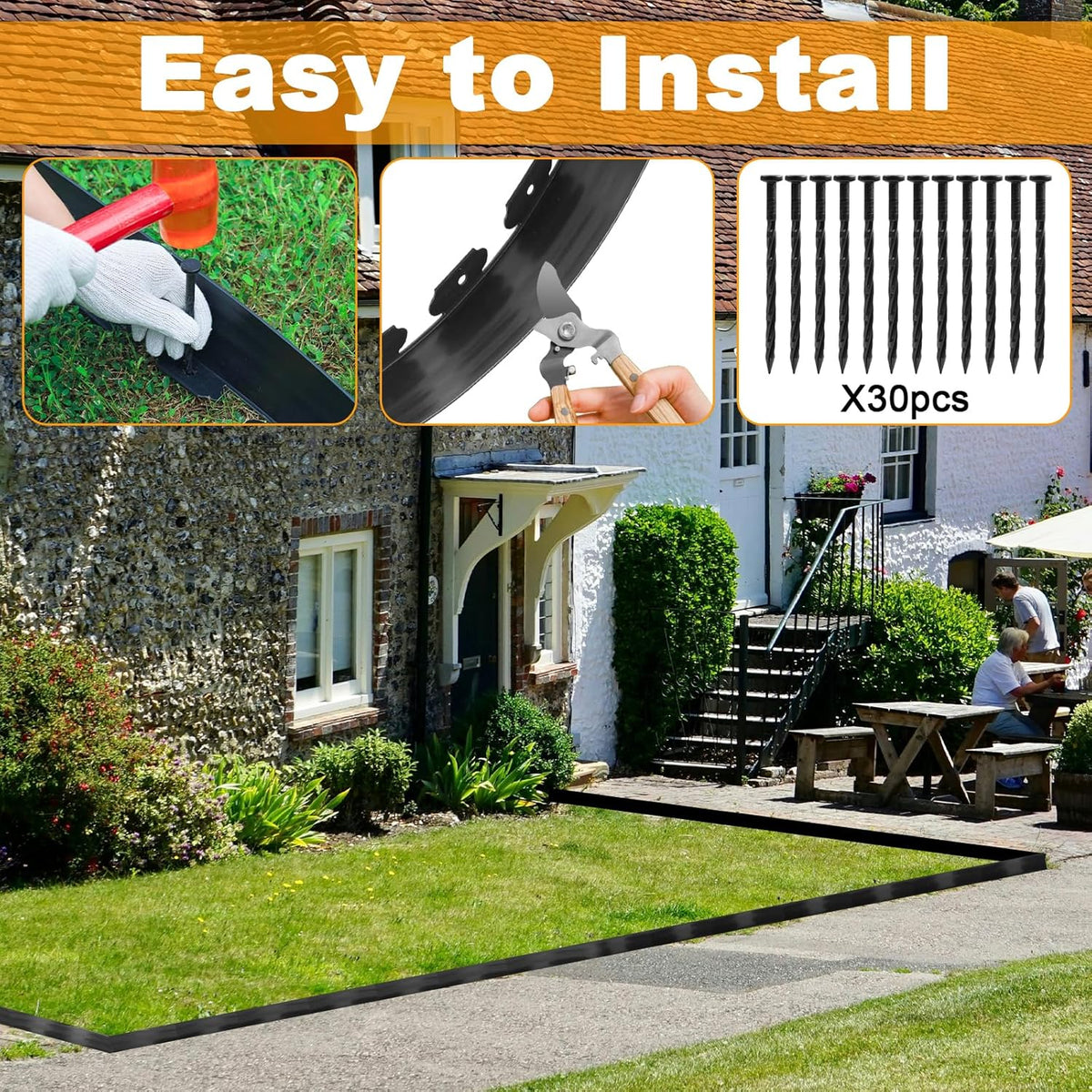 Landscape Edging 4Pack, 4in Tall-132FT Length Garden Edging with 120pcs Spikes, Plastic No Dig