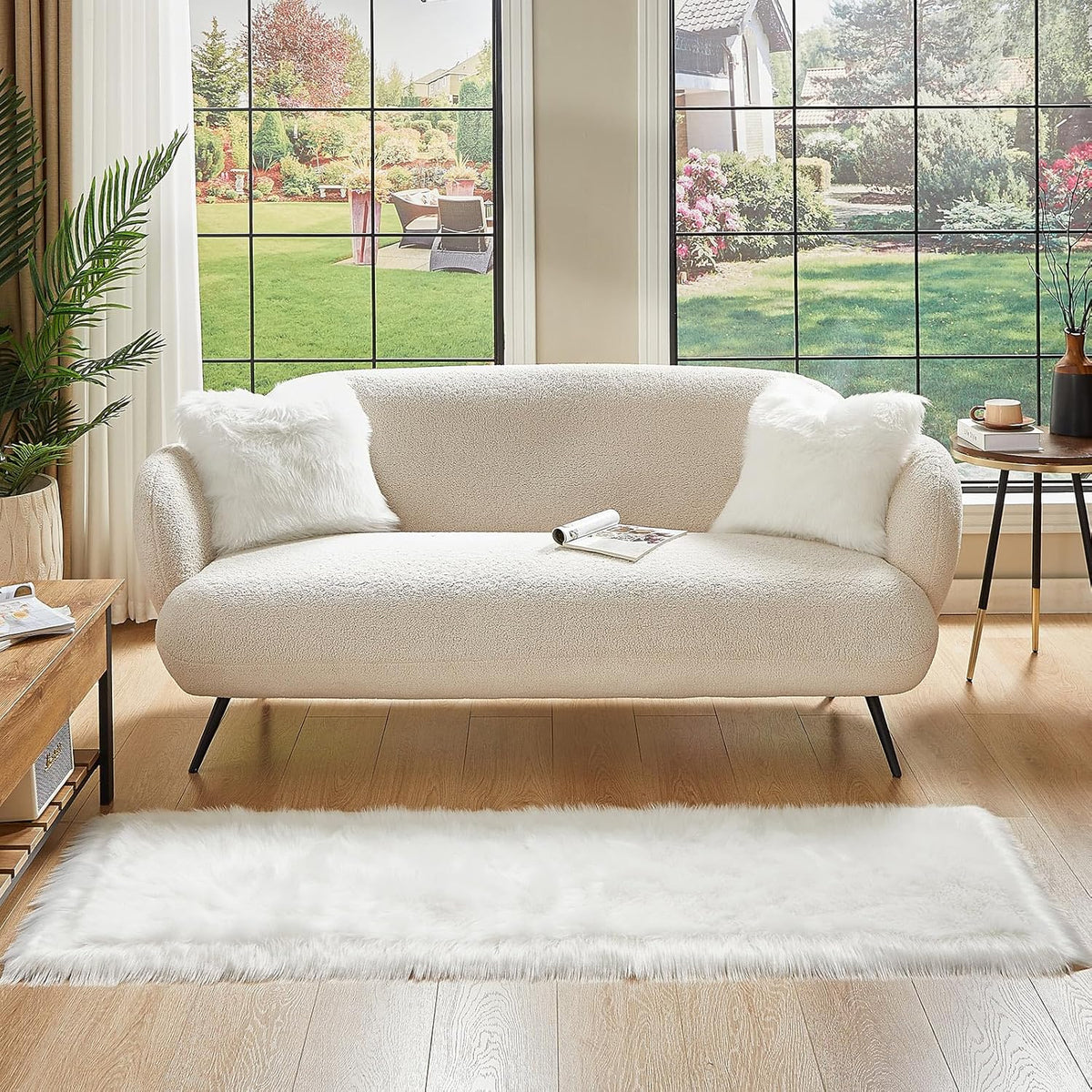 AMTOVO Faux Fur Rug, White Ultra Soft Fluffy Shag Sheepskin Rug, 2 x 6 ft Runner Area Rugs for