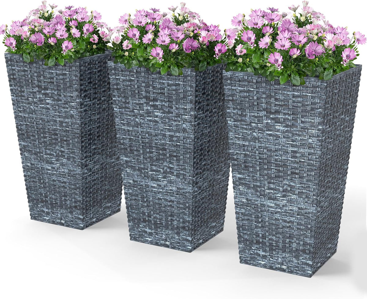 Outsunny Tall Planters for Outdoor Plants Set of 3, 24 in Taper Planters with Drainage Holes