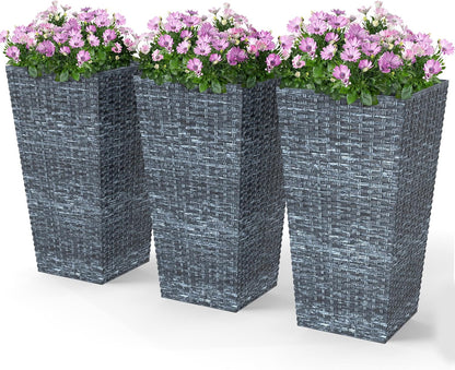 Outsunny Tall Planters for Outdoor Plants Set of 3, 24 in Taper Planters with Drainage Holes