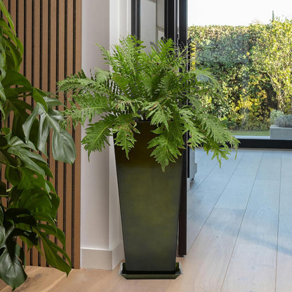 WORTH Garden 28" Large Metal Glazed Planter Set of 2, Luxurious Glossy Finish Green Tall Square