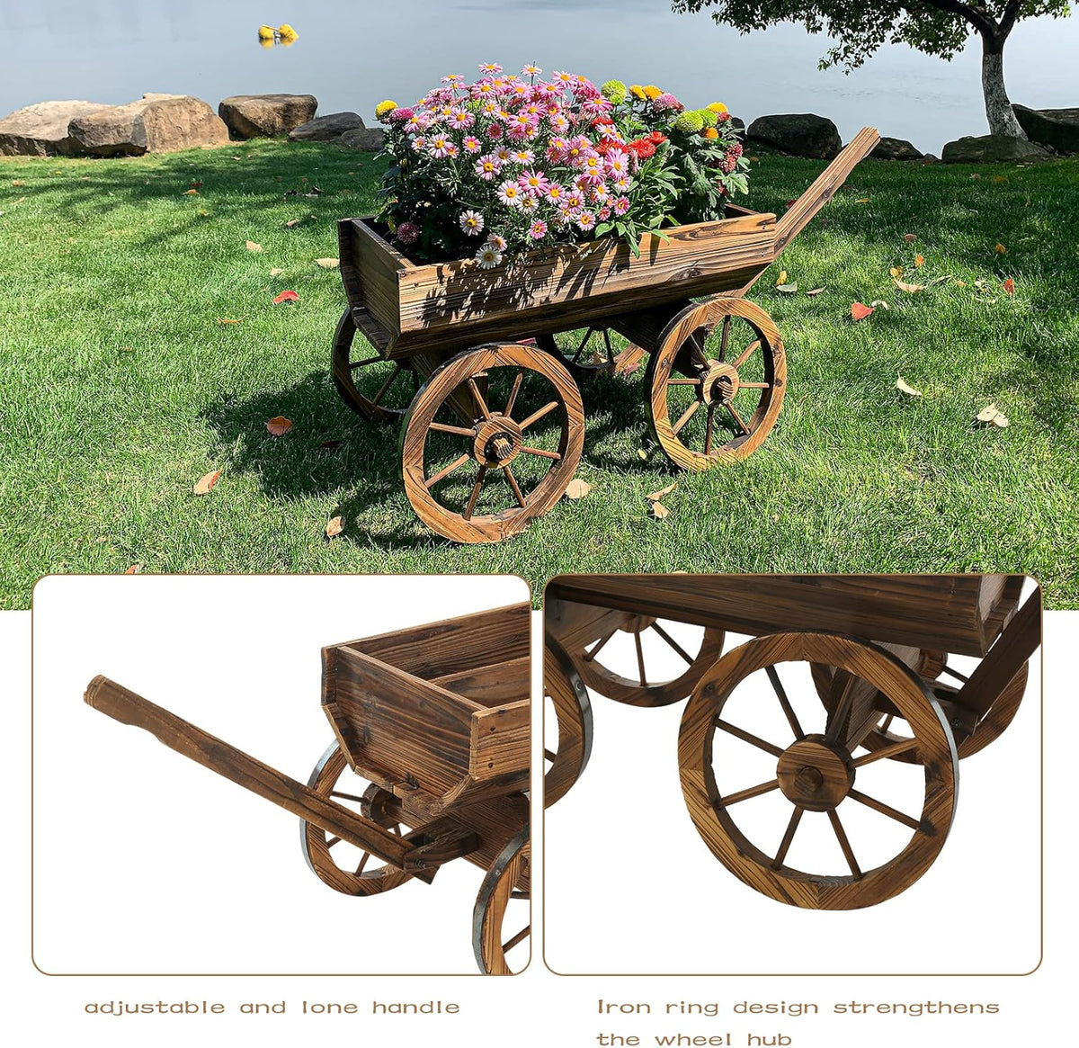 Garden Wooden Decor Rustic Flower Pot,Planters Wagon Indoor Outdoor Backyard Balcony Decor,for