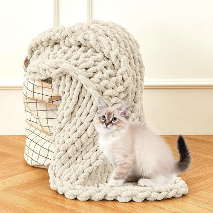 Admitrack Chunky Knit Blanket Throw, 100% Hand Knit Chenille Throw Blanket for Sofa & Home Decor