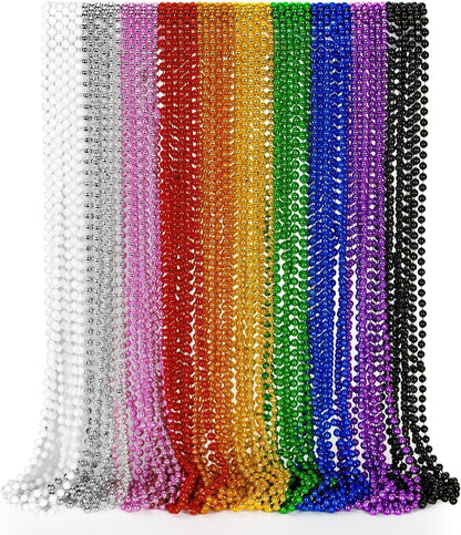 50PCS Mardi Gras Beads, Metallic 10 Kinds of Bead Necklace Party Favors, 33" Mardi Gras Necklace