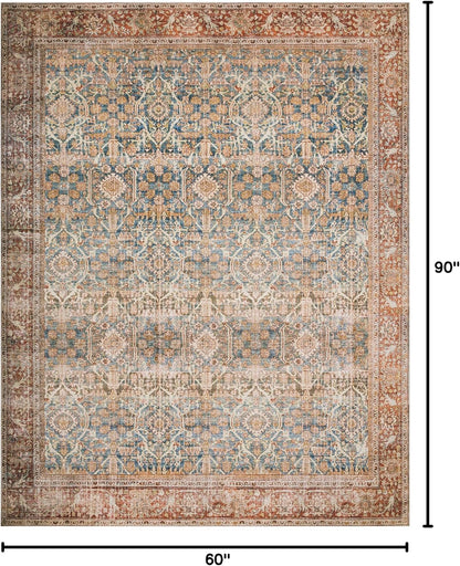Loloi Layla Collection LAY-04 Ocean/Rust 5'-0" x 7'-6" .13" Thick Area Rug, Soft, Durable, Vintage