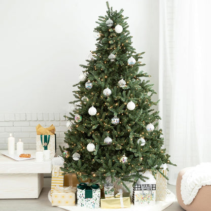 Papyrus 7 ft Pre-Lit Artificial Christmas Tree, Blue Spruce, Warm White Lights, Includes Stand and