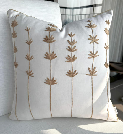 VAGMINE Hand Embroidered Daisy Accent Throw Pillow Cover - 20x20 Inches Square - 100% Cotton Ivory