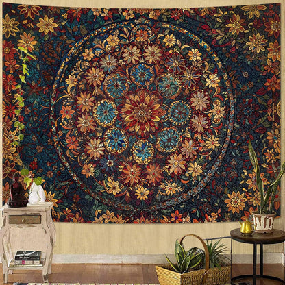 Fowocu Boho Floral Mandala Tapestry Wall Hanging Vintage Bohemian Flower Medallion Tapestry