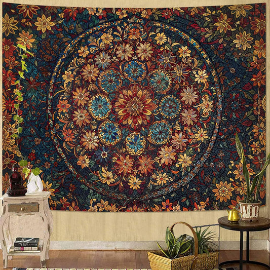 Fowocu Boho Floral Mandala Tapestry Wall Hanging Vintage Bohemian Flower Medallion Tapestry