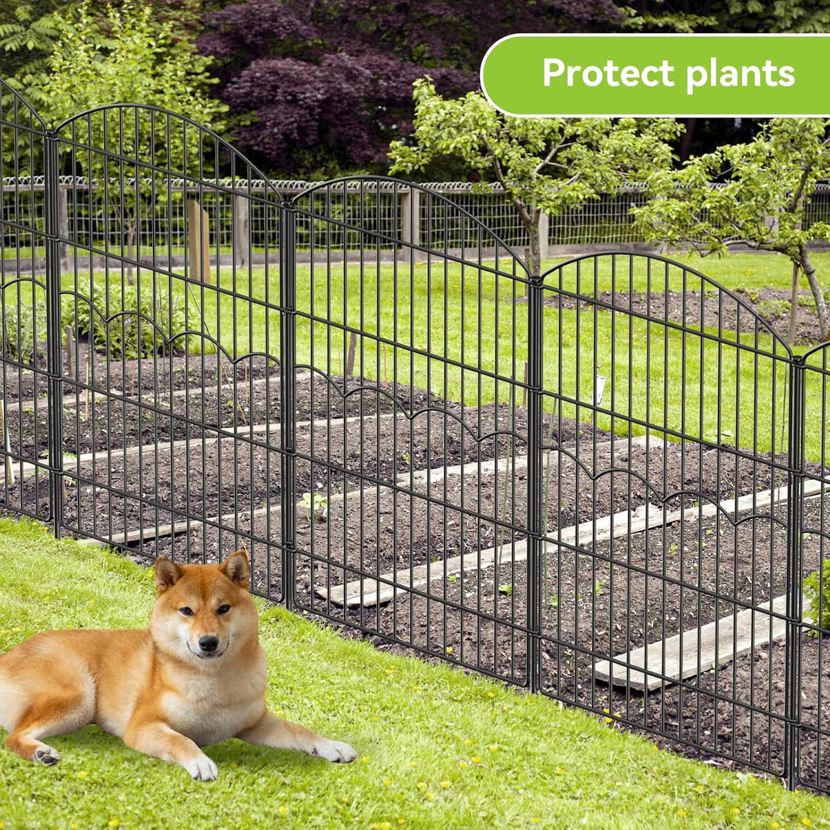 Decorative Garden Fence 6 Panels 14.8 ft (L)×38in (H) Metal Garden Fences, No Dig Animal Barrier