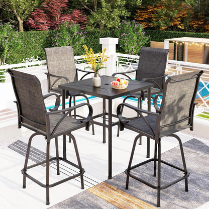 PHI VILLA Outdoor Swivel Bar Stools Set for 4, Metal Patio Bar Table and Chairs Set with Grey