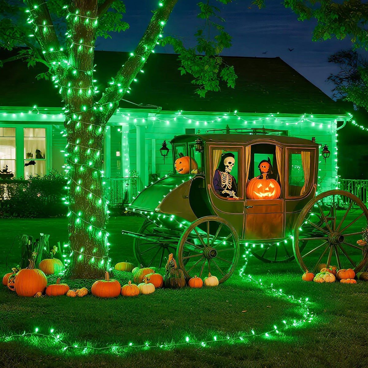 JMEXSUSS 100 LED Green Lights for Halloween Decorations, 33ft Halloween Lights Battery Operated