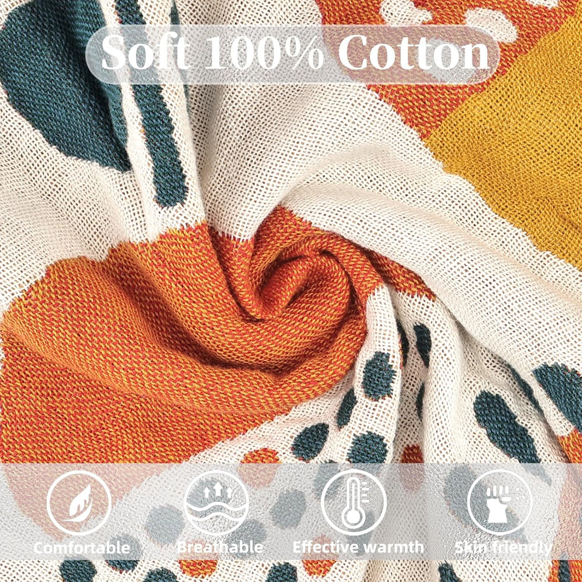 Boho Throw Blanket for Bed - 100% Pure Cotton Ultra Soft Rustic Quilt - Farmhouse Decor Bed