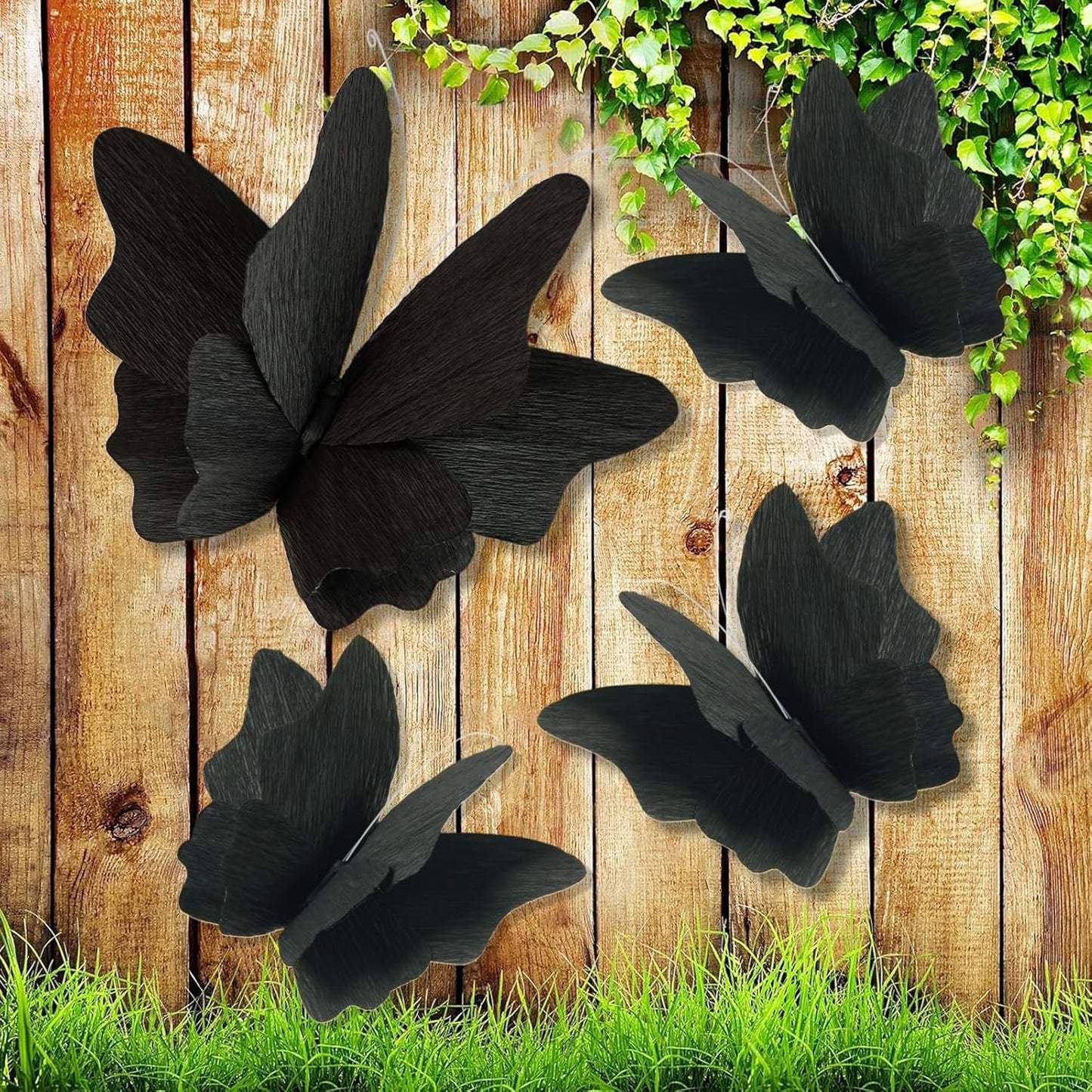 Party Butterfly Decorations, Black 3D Butterfly Birthday Decoration, 4 Pcs Crepe Paper Hanging