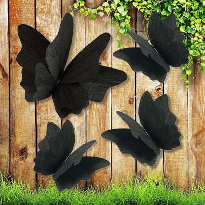 Party Butterfly Decorations, Black 3D Butterfly Birthday Decoration, 4 Pcs Crepe Paper Hanging