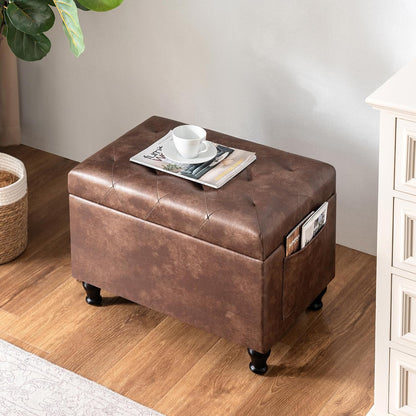 Leather Storage Ottoman Bench Rectangle 24 Inch Foot Rest Ottomans Stool for Living Room