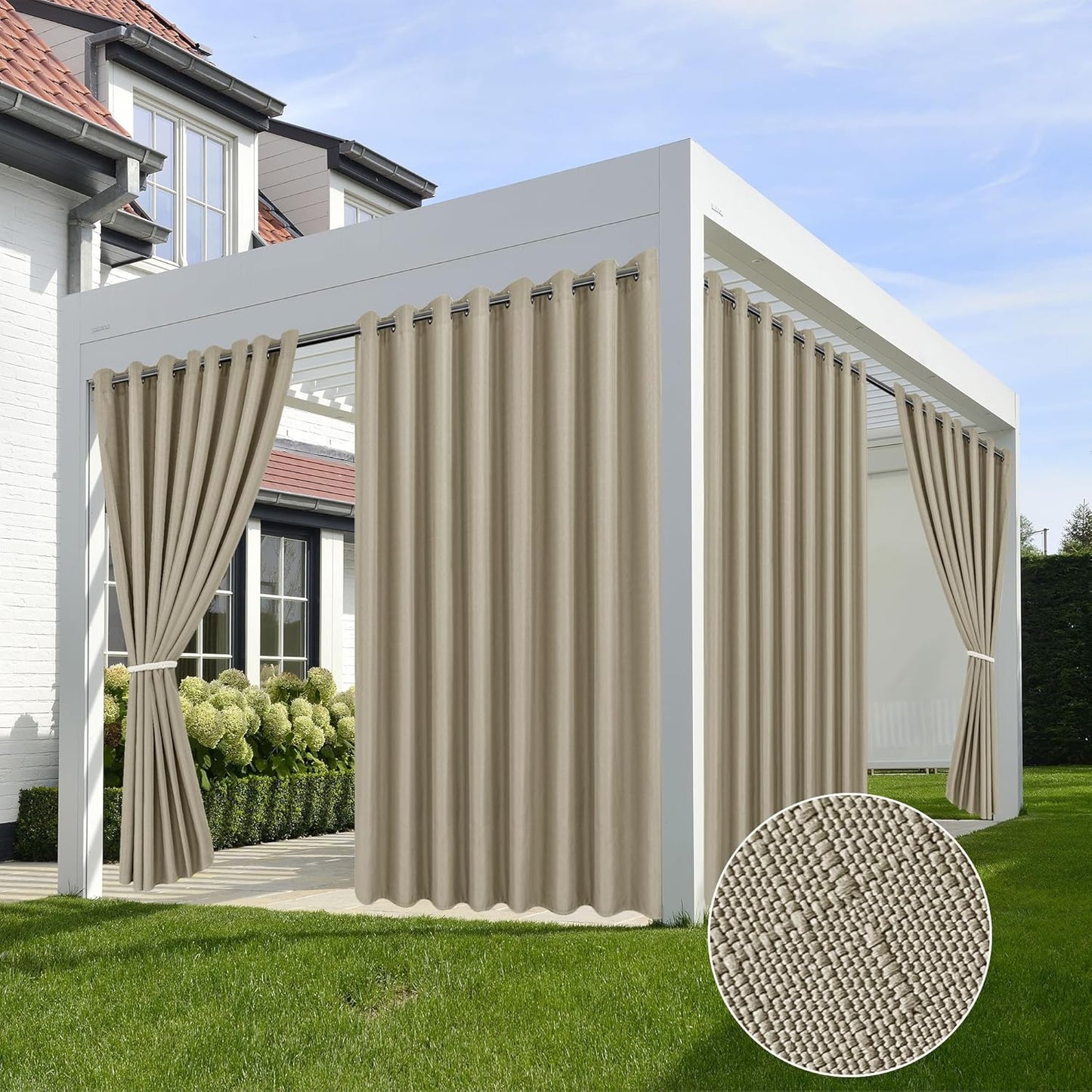 HolidayIdeas Linen Outdoor Curtains for Patio 4 Panels Waterproof Taupe Outside Curtains