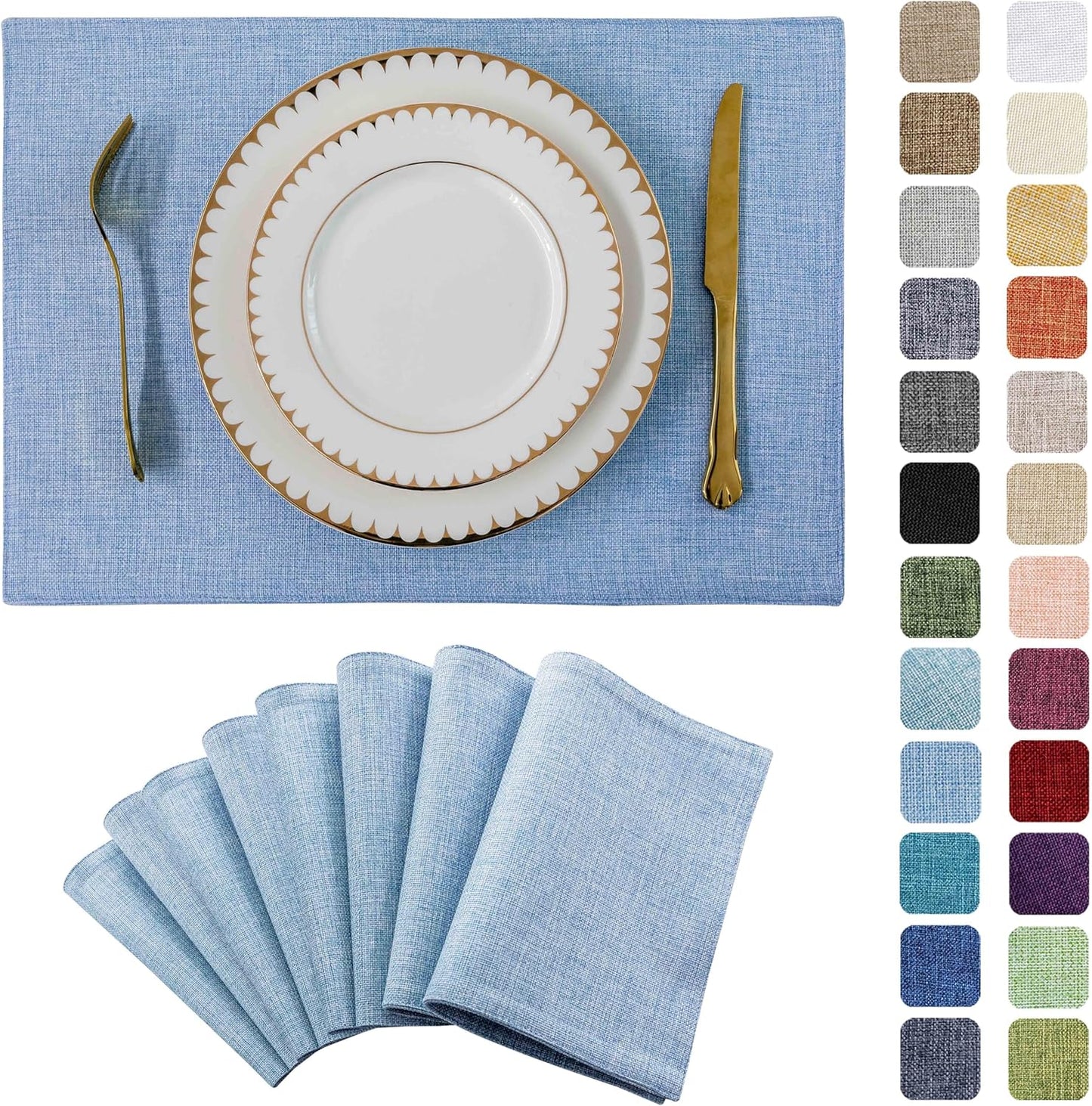 Home Brilliant Blue Placemats Set of 8 Heat Resistant Farmhouse Boho Placemats Burlap Cloth Place