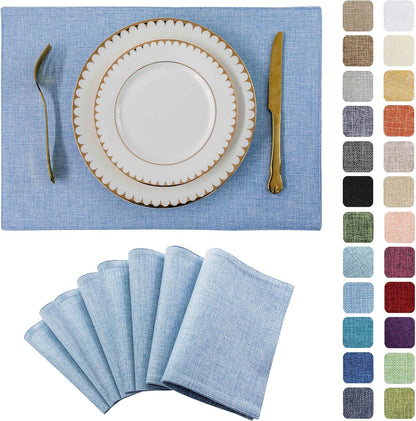 Home Brilliant Blue Placemats Set of 8 Heat Resistant Farmhouse Boho Placemats Burlap Cloth Place