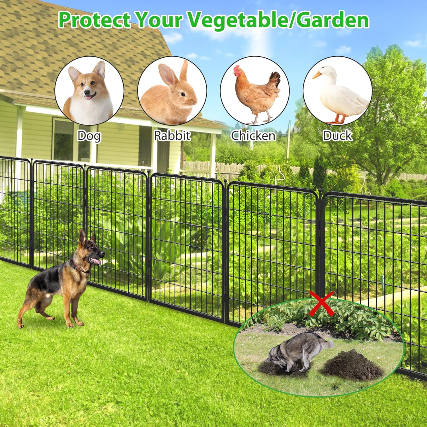 Black Metal Fencing Decorative Garden Fence with Gate 27ft(L) x 40in(H) Fence Panels No Dig Fence