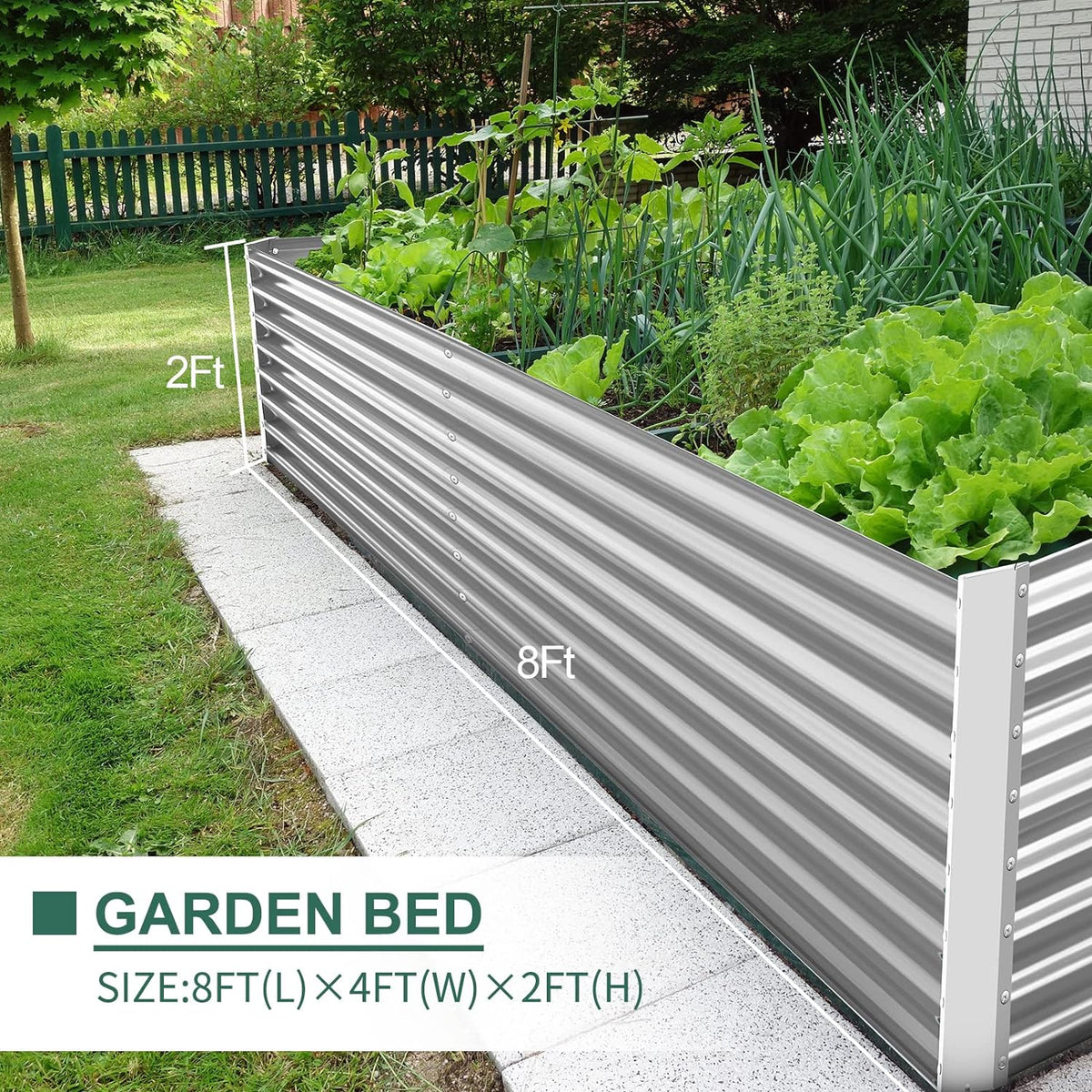 Land Guard 8×4×2 ft Galvanized Raised Garden Bed Kit, Galvanized Planter Raised Garden Boxes