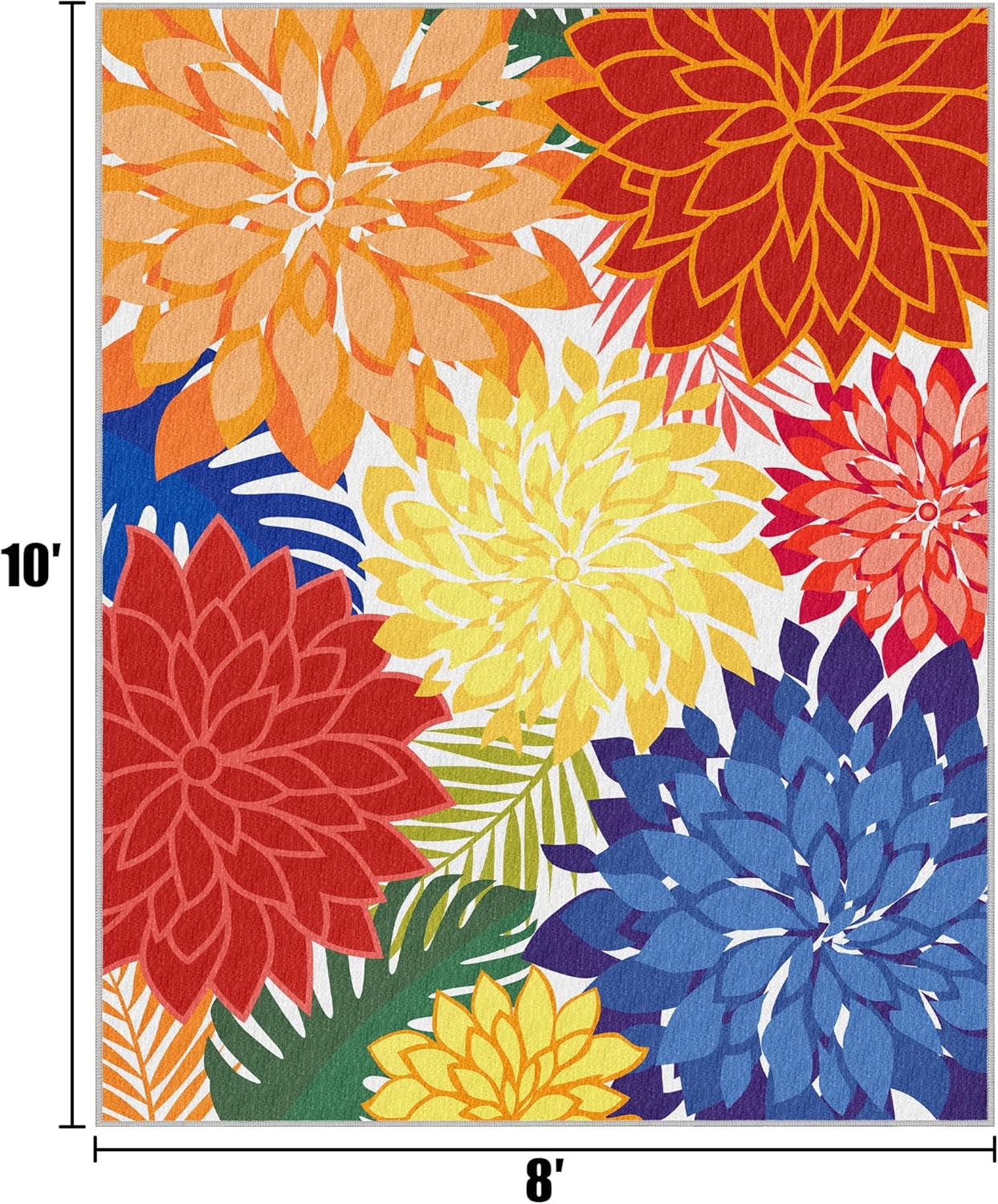 Indoor Outdoor Area Rug 8x10 Patio Washable Multicolored Patio Rug Tropical Botanical Modern Floral