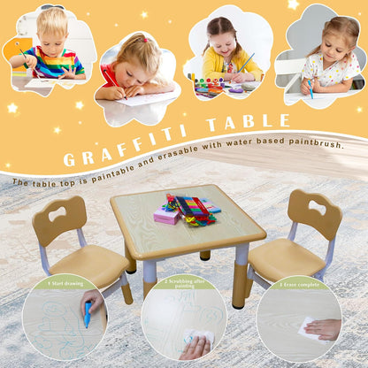 Kids Table and 2 Chairs Set with Graffiti Desktop, Toddler Furniture Set, Non-Slip Table Children
