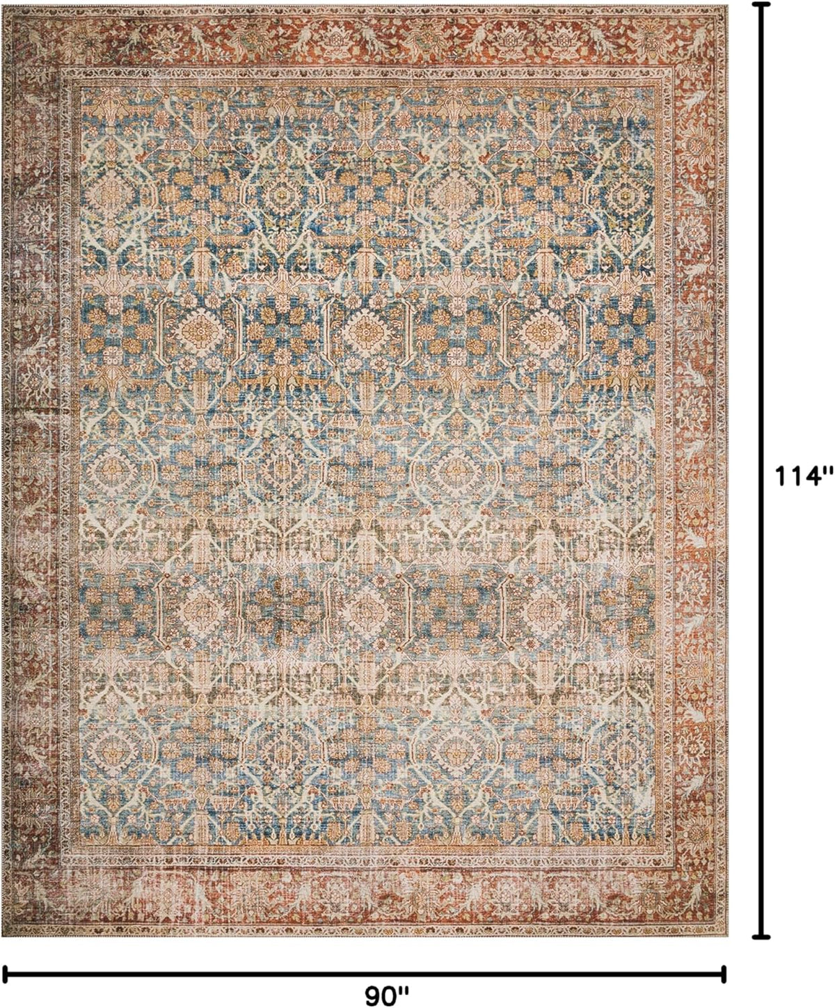Loloi Layla Collection LAY-04 Ocean/Rust 7'-6" x 9'-6" .13" Thick Area Rug, Soft, Durable, Vintage