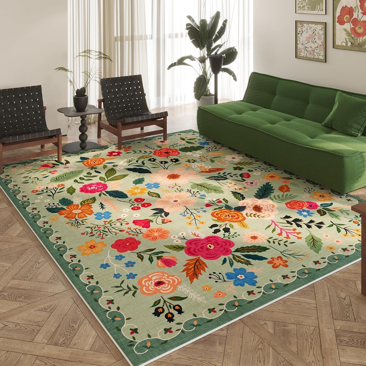 Area Rugs 8x10 Rug for Living Room Clearance Washable Boho Area Rug Non Slip Floral Vintage Low