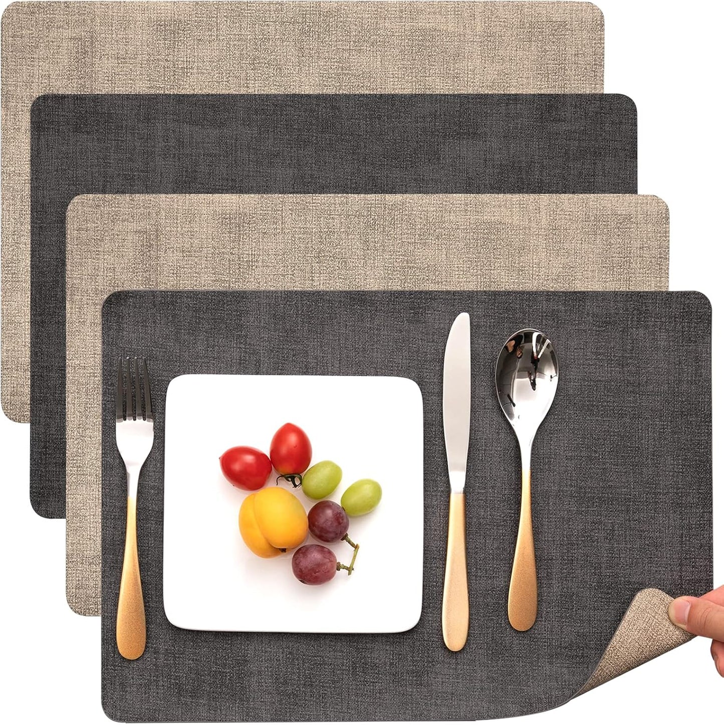 Myir JUN Placemats Dual Sided, Faux Leather Place Mats Set of 4 Indoor Placemat for Dining Table