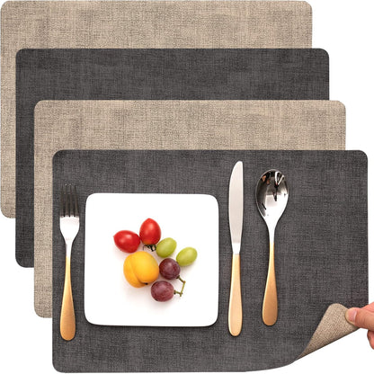 Myir JUN Placemats Dual Sided, Faux Leather Place Mats Set of 4 Indoor Placemat for Dining Table