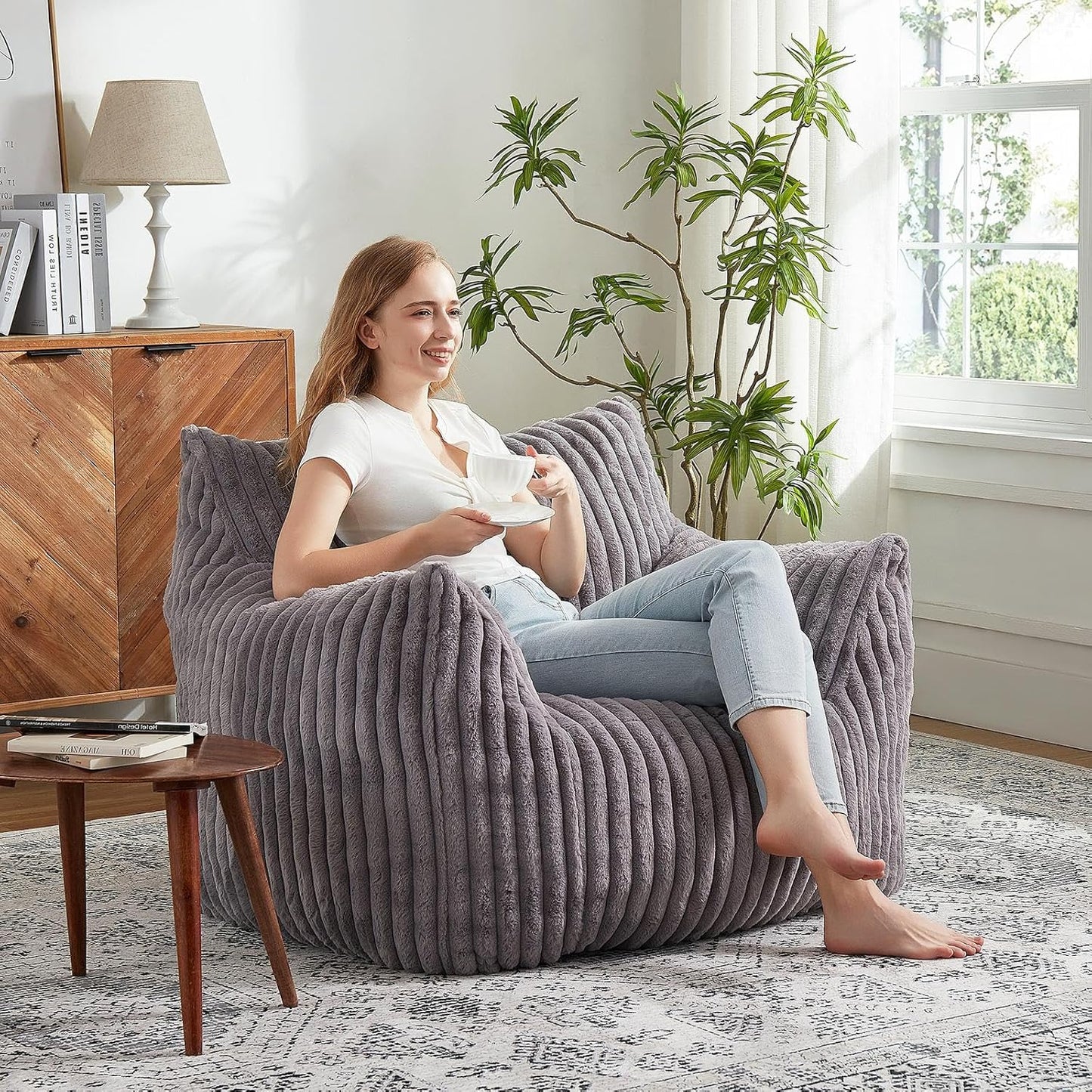 Giant Bean Bag Chairs for Adults with Filling Plush Fluffy Bean Bag Chairs for Teens with Armrests