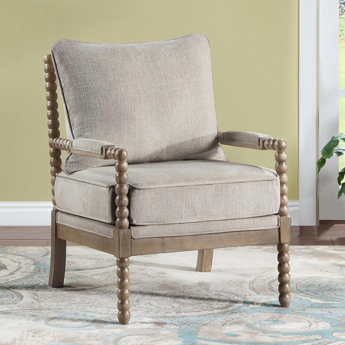 DUHOME Linen Fabric Spindle Accent Chair with Wood Frame,Modern Accent Chairs with Padded Spring
