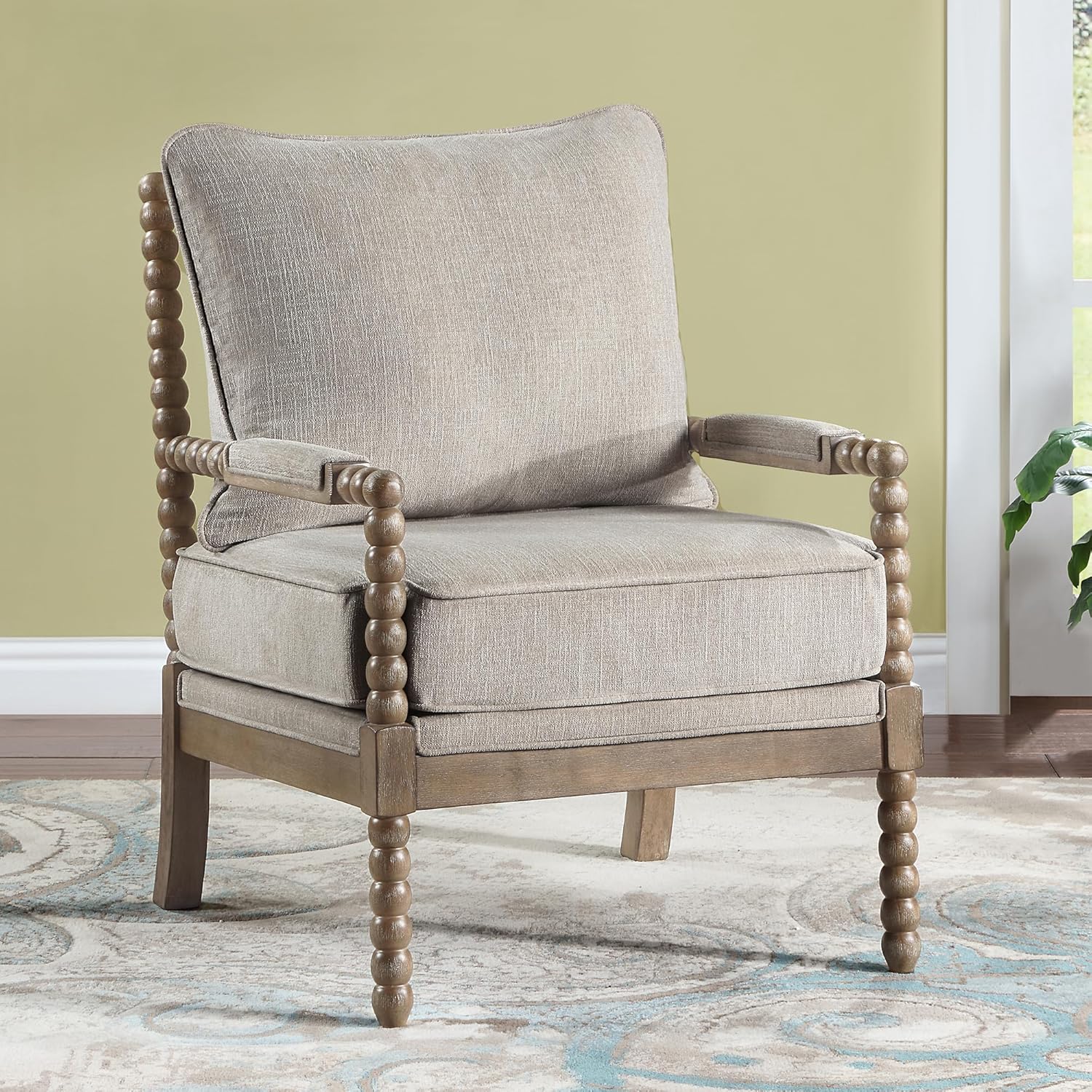 DUHOME Linen Fabric Spindle Accent Chair with Wood Frame,Modern Accent Chairs with Padded Spring