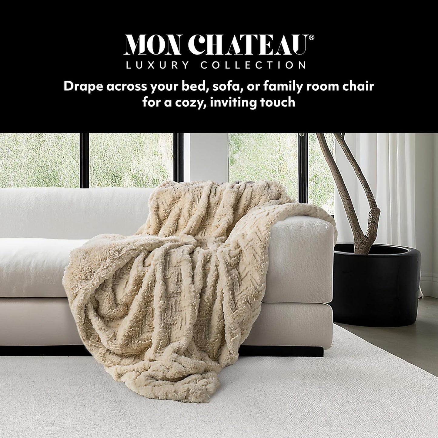 Mon Chateau Premium Reversible Queen Size Luxury Faux Fur Throw for Couch, Sofa, or Queen Size Bed