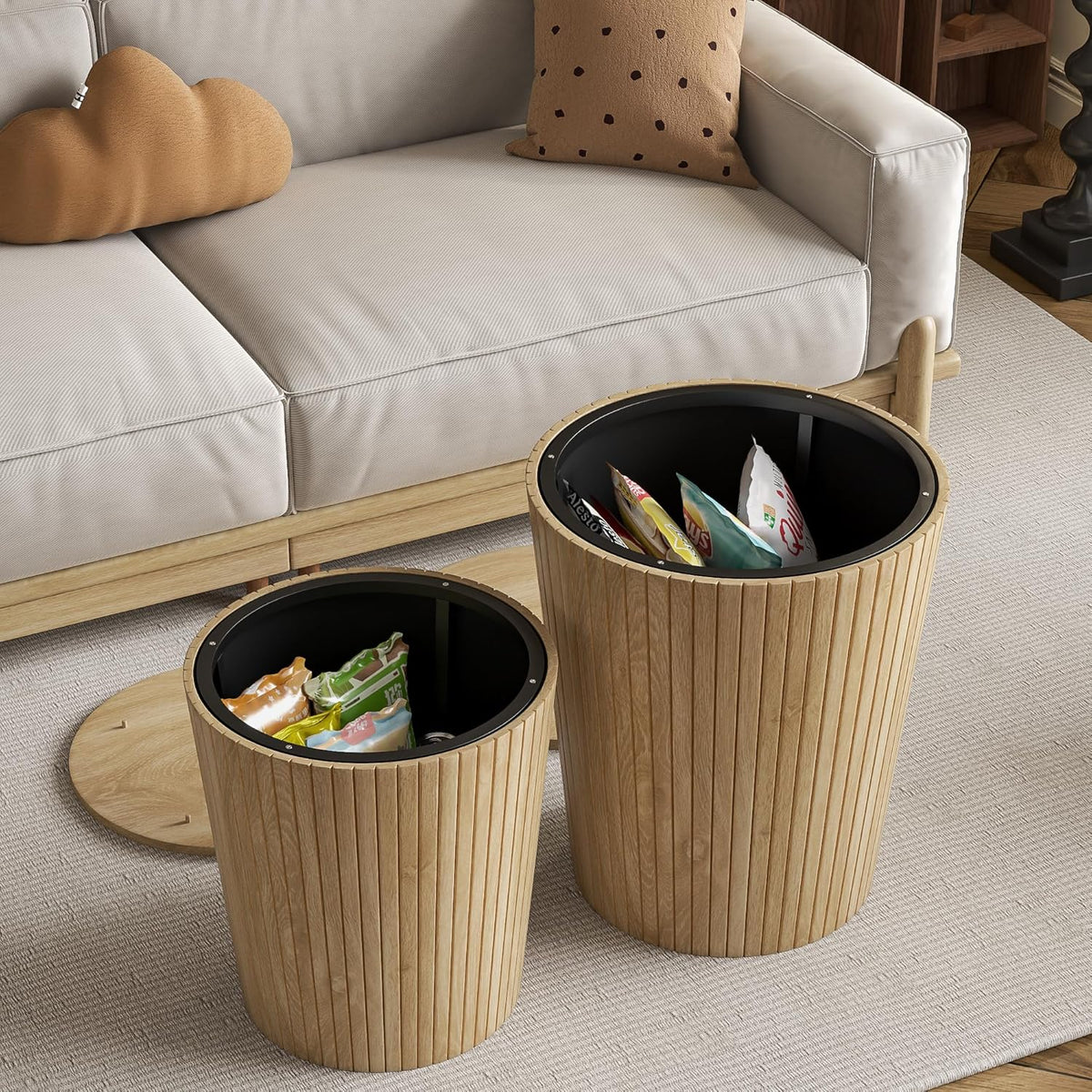 Nest Coffee Table Set of 2 with Round End Table, Farmhouse Design, Removable Wood Top and Wood