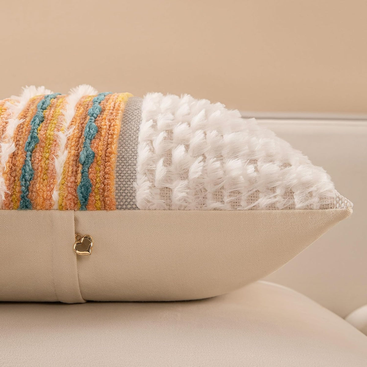 Boho Chenille Tufted Couch Throw Pillow Covers 18x18 Inch Set of 2 Farmhouse Striped Decorative