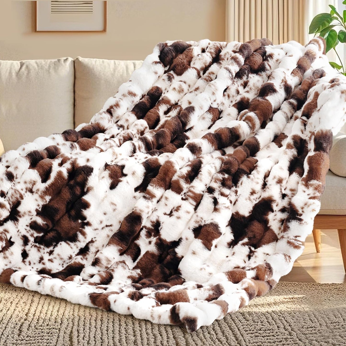 Touchat Cow Print Blanket for Couch, Faux Fur Throw Blanket, Super Heavy Warm Cozy Blankets for Bed