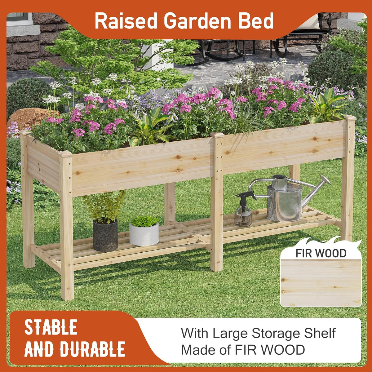 GHWIE Raised Garden Bed with Legs Elevated Wood Planter Box for Planting Vegetables Flowers Garden