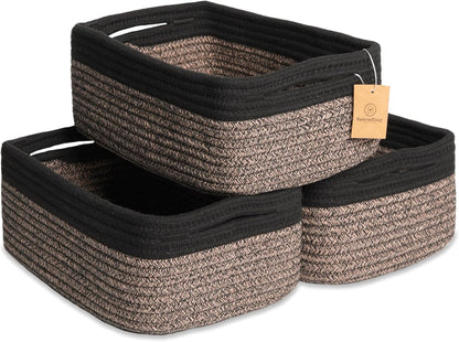 NaturalCozy 11.8"x8"x4.5” Rectangle Storage Baskets for Shelves 3 Pack | Cotton Rope Woven Small