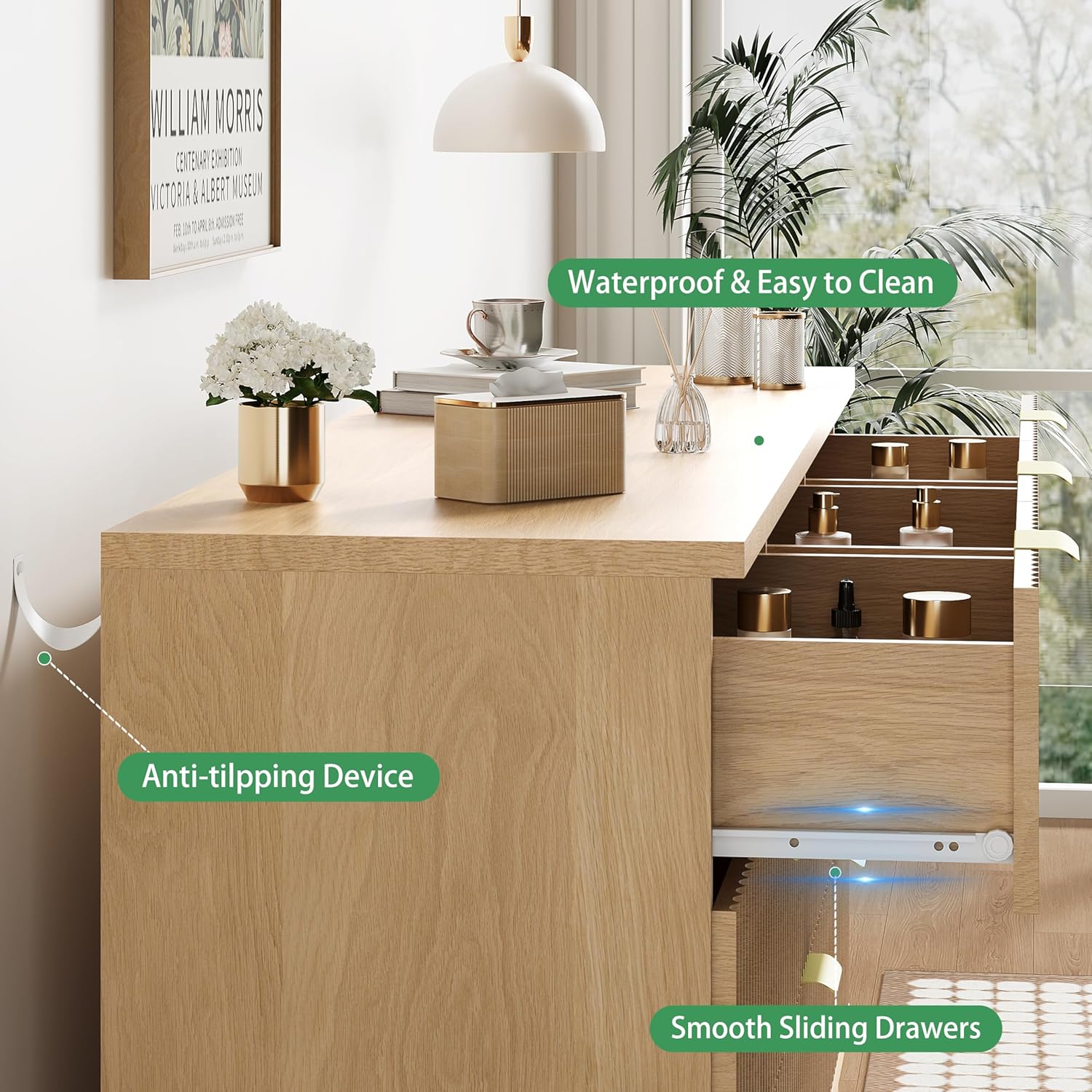 Fluted Dresser for Bedroom with 9 Drawers, 57" Wide Modern Chest of Drawers with Metal Handle
