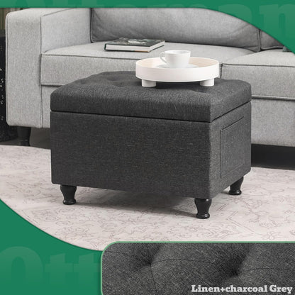 Ottoman with Storage 24'' Storage Ottomans Linen Fabric Ottoman Footstools Small Upholstered Foot