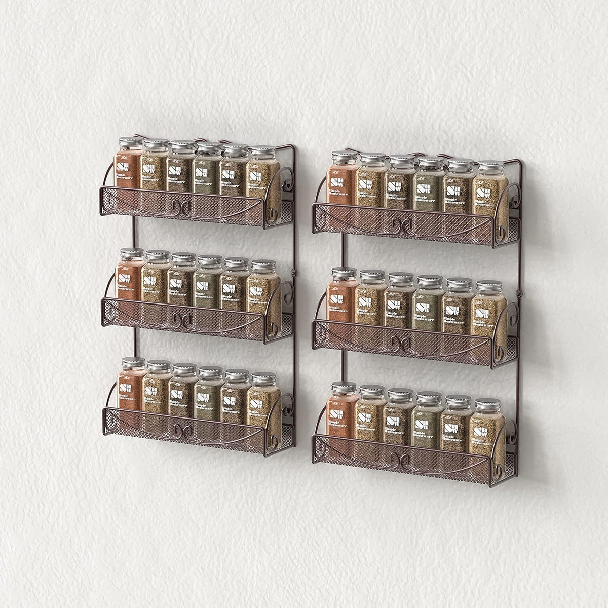 Deco Brothers 3 Tier Wall Mounted Spice Rack, 2 Pack, Bronze